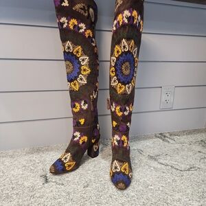 Aquazzura Multicolor Floral Over the Knee Boots